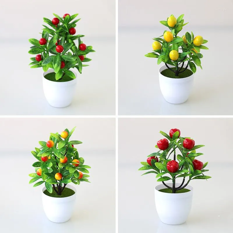 Decoratieve bloemen mini -boom bonsai kunstmatige planten gesimuleerde groene plant potten fruit nepbloemdecoratie plastic thuiskantoor