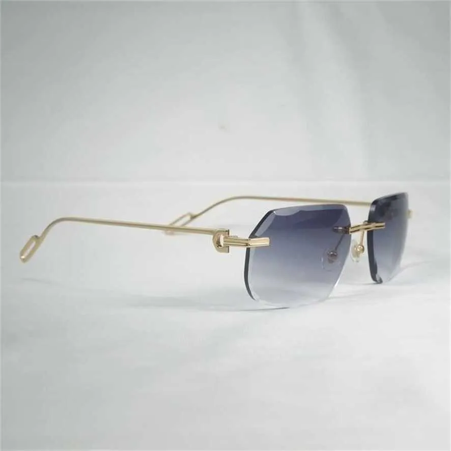 Óculos de sol quadrados sem aro vintage homens Oculos Diamond Cortando novas lentes Shape Shade Metal Metal Glish para ler Gafas