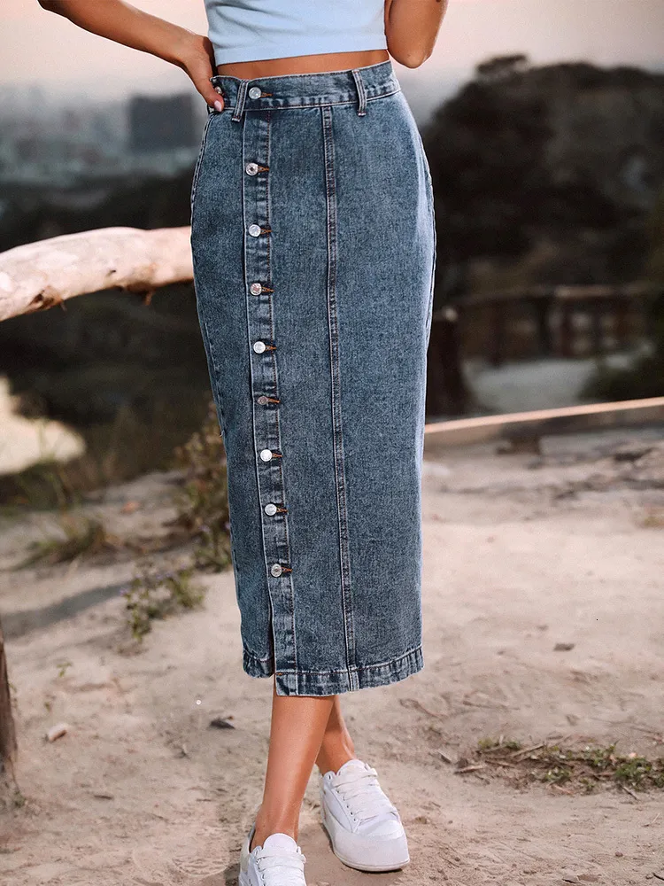 Retro High Waisted Denim Skirt With Button Detail For Women Straight Maxi  Dress With Split Jeans And Long Denim Shorts Style 230313 From Xue03,  $18.51