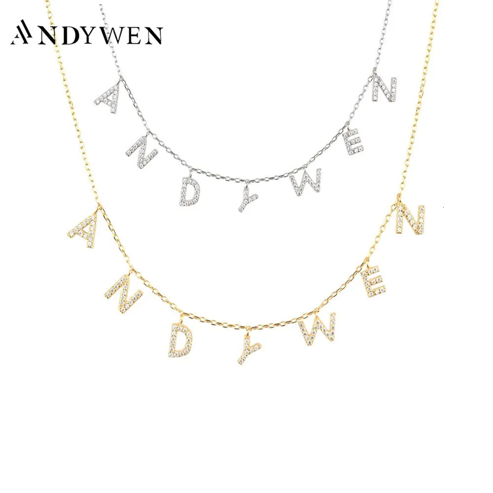 Hoop Huggie Andywen 925 Sterling Silver Gold Name Pendant Necklace Alpahbet Gift Valentiens European Minualy المجوهرات 230311