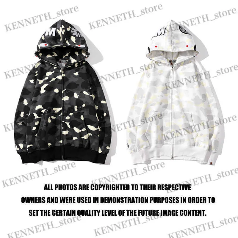 Men's Hoodies Sweatshirts 20SS Shark Head Glow Speckle Camouflage Men and Women Couple Zipper Cardigan Sweater T230314