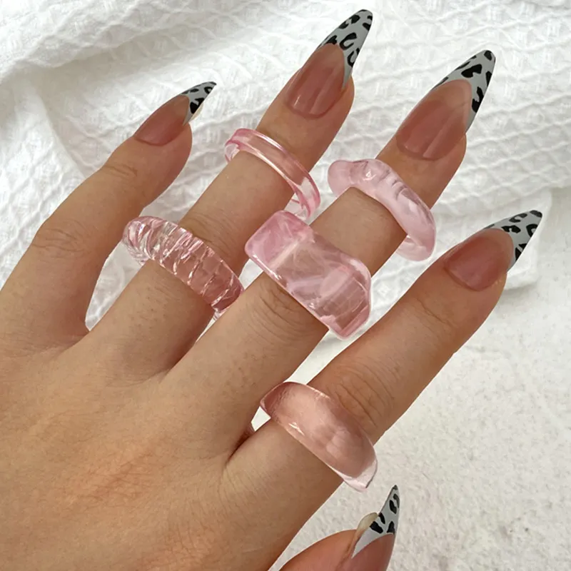 Korean Colorful Transparent Resin Acrylic Rings Set for Women Trendy Geometric Square Round Ring Wedding Jewelry