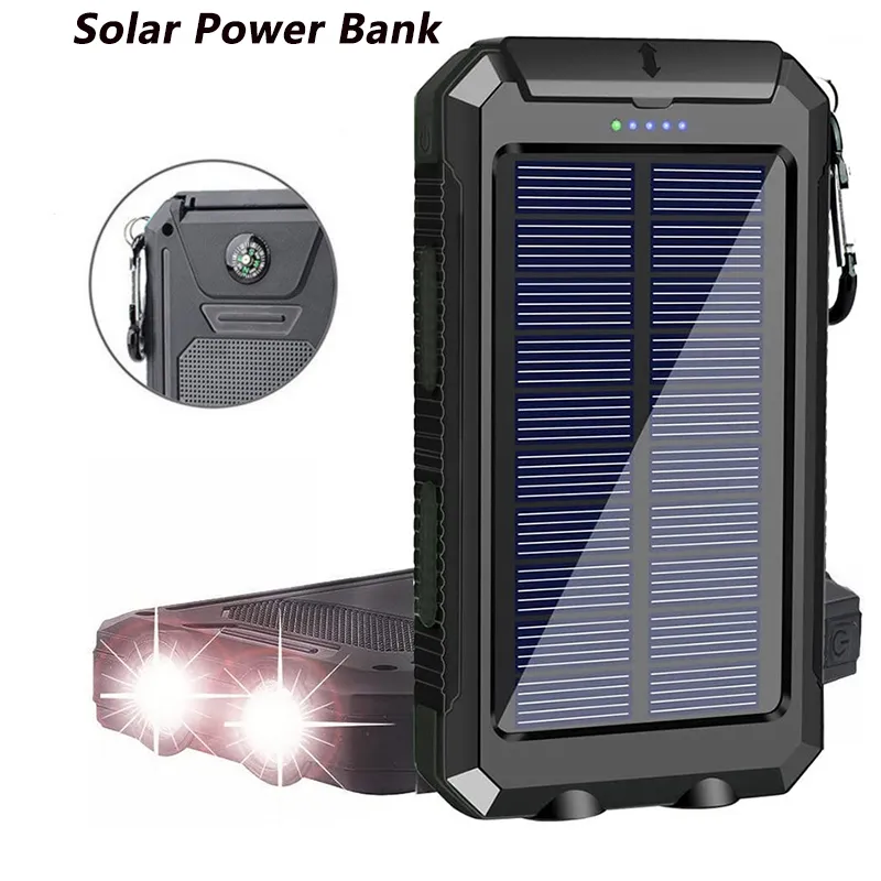 Tragbare Solar-Powerbank, leistungsstarke Lade-Powerbank, externes Ladegerät, starkes Licht, LDE-Licht für alle Smartphones, 30000 mAh