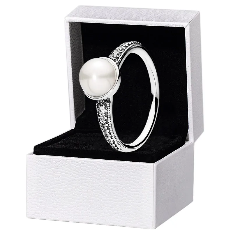 Anneau de fête de mariage des perles blanches pour pandora 925 Bijoux de créateur en argent sterling pour les femmes Girlfriend Gift CZ Diamond Sparkling Rings avec coffre d'origine