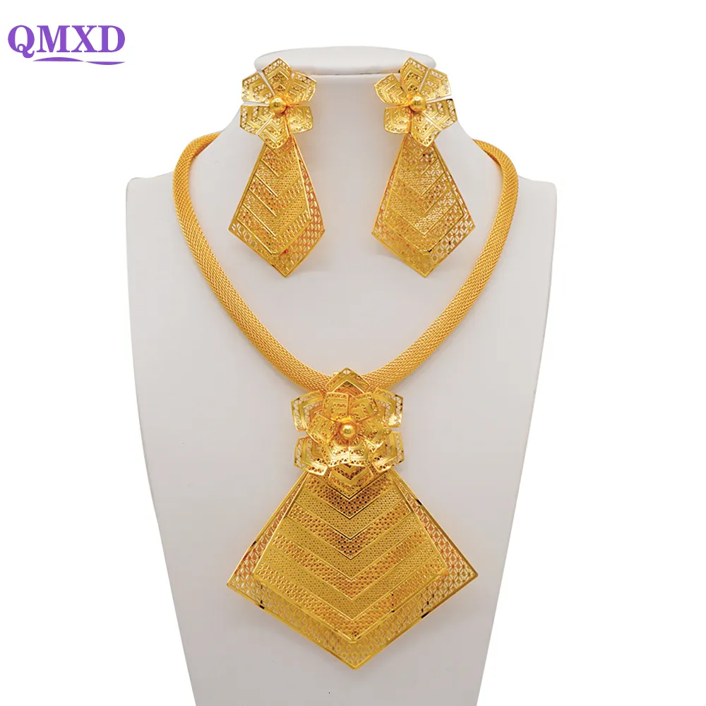 Wedding Jewelry Sets Light Weight Fine Dubai Jewelry Sets For Women Big Flower Pendant Indian Necklace Earring Moroccan Wedding Anniversary Gifts 230313