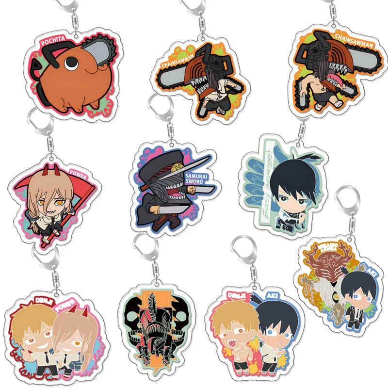 Nyckelringar Gratis frakt Chainsaw Man Anime Keychain Pota Power Angel Key Chain Bag Pendant Double Sided Acrylic Keyring Fans Collection L230314