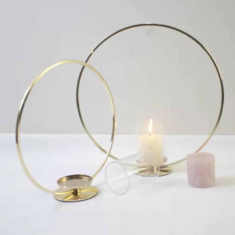 Candle Holders 2023 Gold Metal Column Holder With Glass Wedding Table Centerpiece Props Circle Round Flower Stand Candlestick Decor