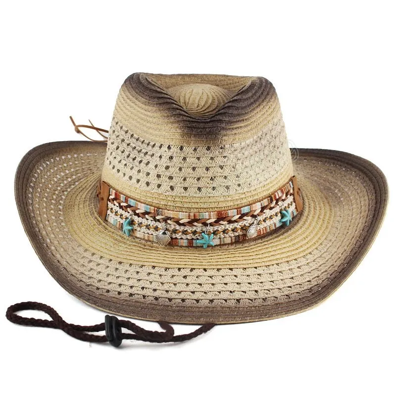 Böhmen stråhattar Western Cowboy Hat Summer Beach Sun Lifeguard Hat Panama Cowgirl Jazz Caps Sombrero Hombre