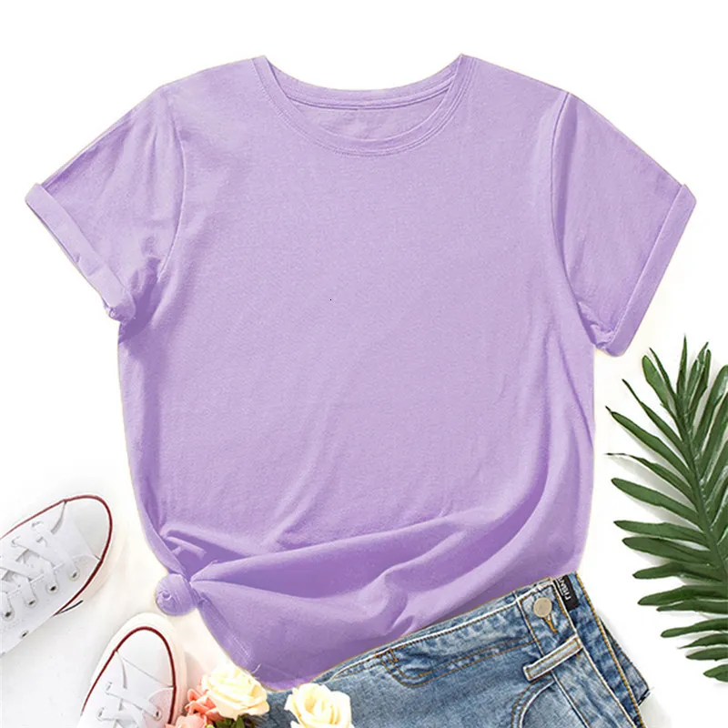 Women's T-Shirt Woman Solid Tshirt Custom T-shirt 100%cotton O-Neck Short Sleeve Tees Female Summer T Shirt Women Shirts Oversized Tops Purple 230314