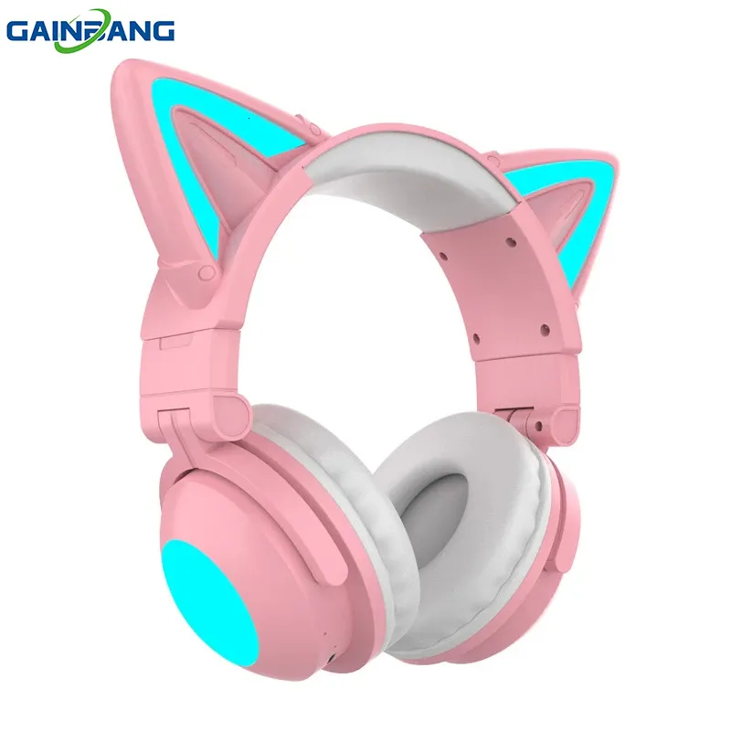 Headsets GAINBANG Cat Ear Wireless Bluetooth Headphone 7.1 Channel Stereo Music Game Earphone With Bilateral Mic Noise Reduction Headsets 230314