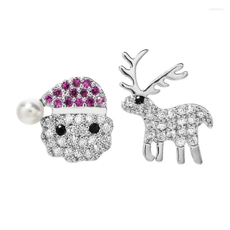 Stud Earrings Santa Claus And The Mythical Beast Sika Deer Zircon Pearl Girl/Female Sweet Langmei Jewelry Christmas Gifts