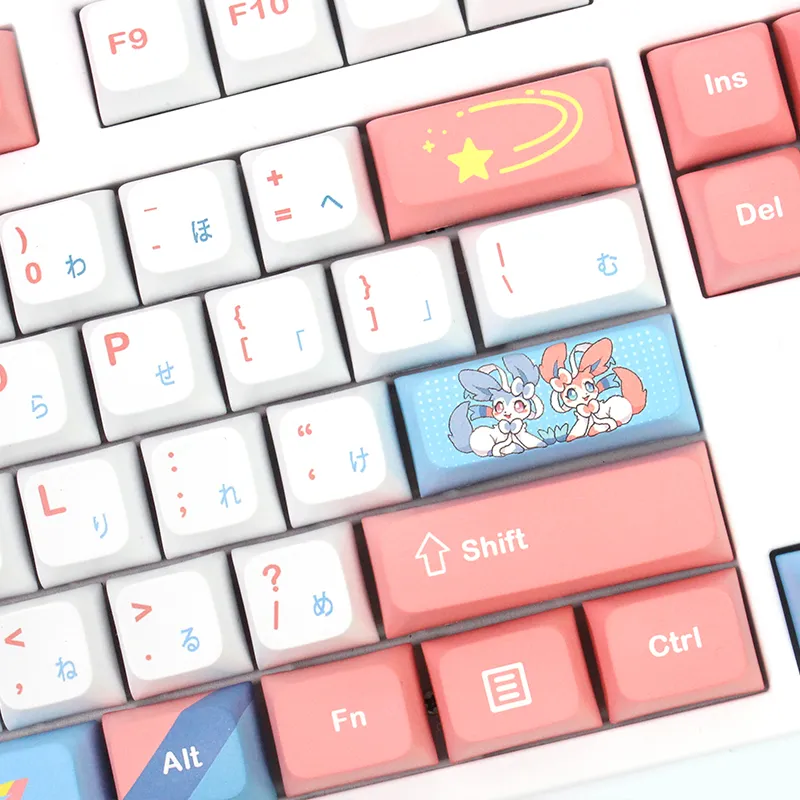 PBT Japanese Anime Keycap XDA Profile Cute 130 Keys Cap for Custom Mechanical Gaming Keyboard MX Switches Pink Caps