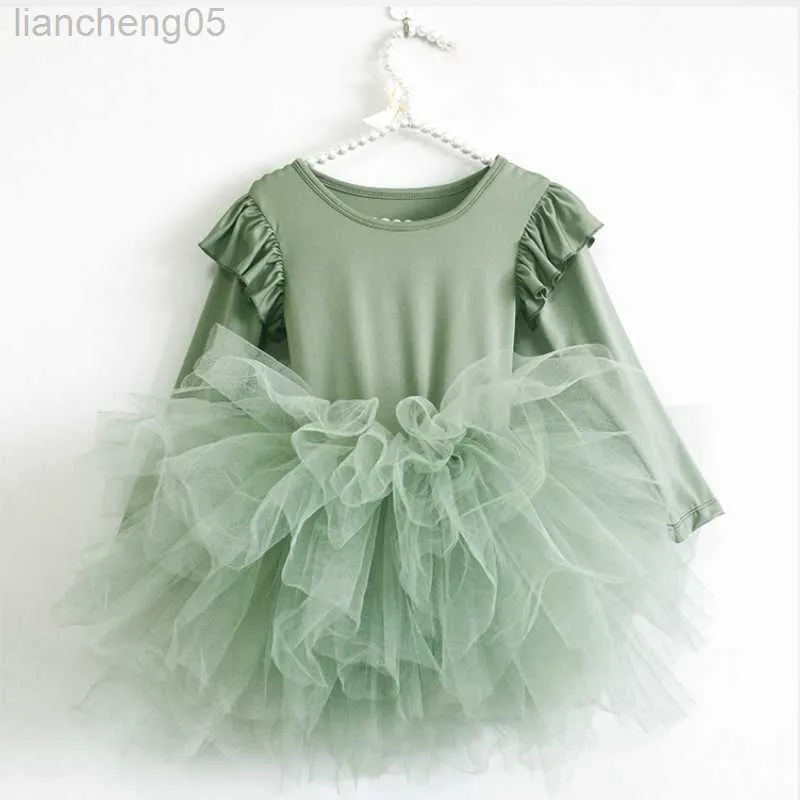 Vestidos de menina bebê menina princesa tule tulle vestido fofo de manga longa infantil vestido buft tutu tutu preto festas de festa de dança de dança 1-10y w0314