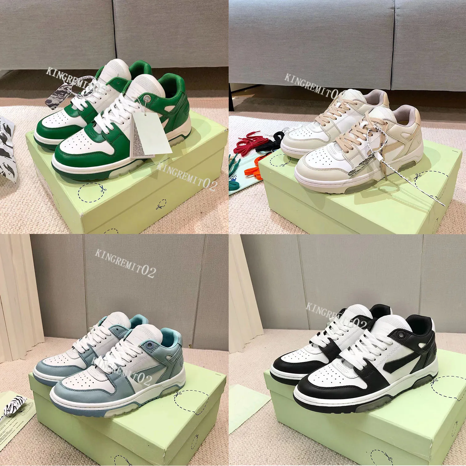 Buty poza biurem projektantki Sneakers Off Buts Women Men Treners Platforma Platforma Platforma Sneaker Mint Zielony Biały Low Dekorowany Trener Strzały