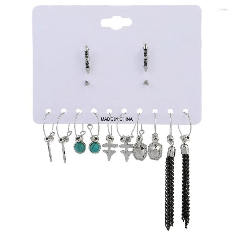 Hoop oorbellen Punk 7 Paren Pack Set Brincos Gemengd voor vrouwelijke zilveren kleuren met stenen ketting Fashion sieraden Groothandel