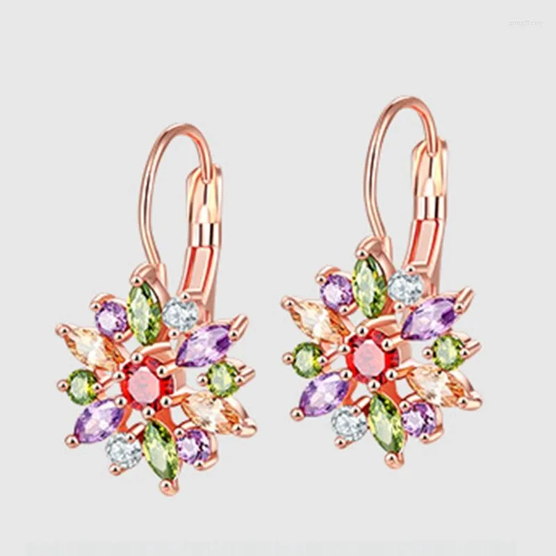 Dos Boucles D'oreilles Vente Boutique Fleurs Colorées Strass Et Vente En Gros