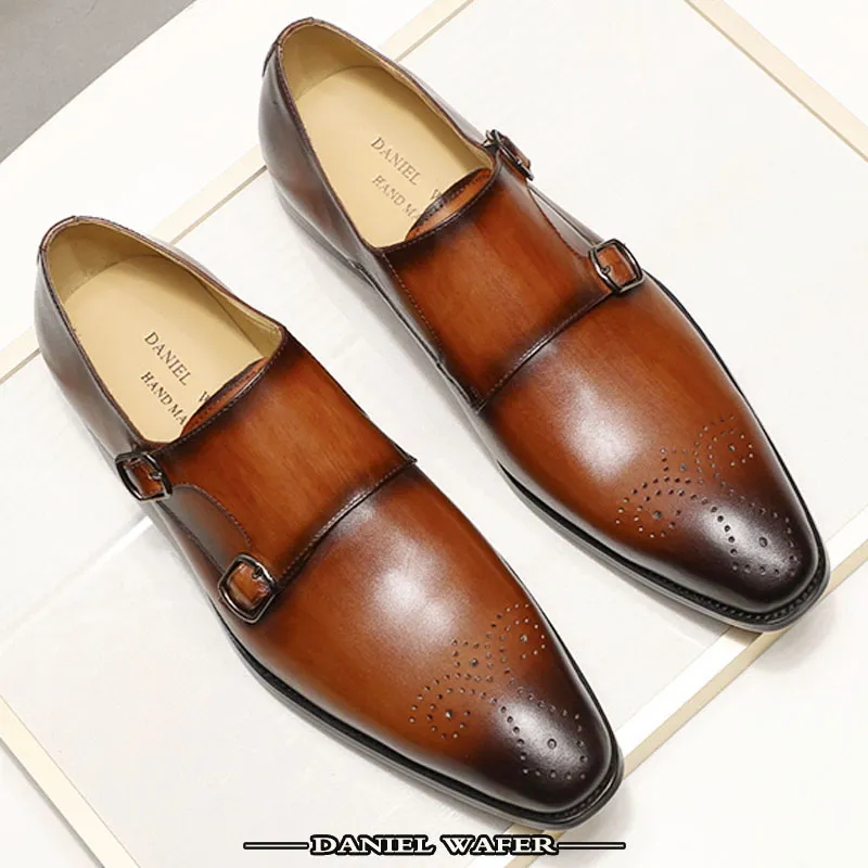 Luxury Mens Casual Shoes Elegant Office Business Wedding Dress Formell sko Bekväm dubbelmonkband Slip på loafers för män