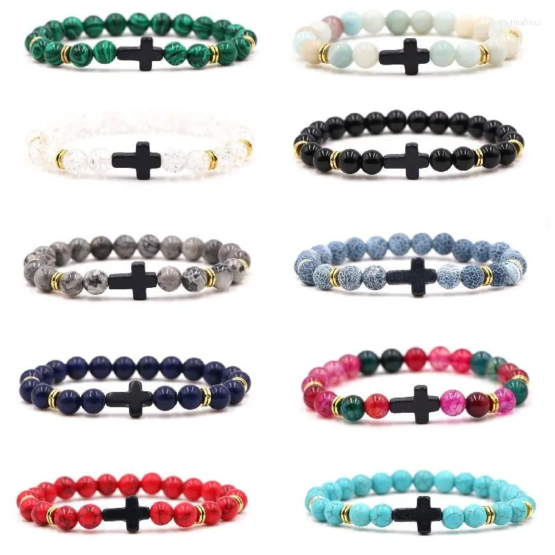 Strand Femmes Pierre Naturelle Perles Croix Bracelets Onyx Méditation Prière Perle Bracelet Hommes Yoga Bijoux Homme