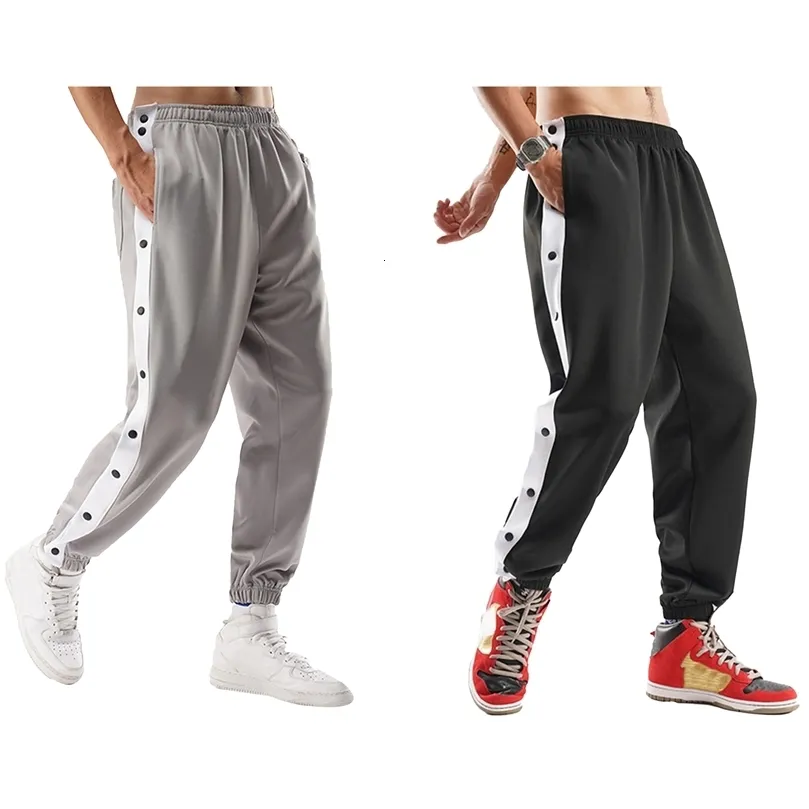 Herenbroeken man casual jogger broek bodem side split button gestreepte trainingsbroek modeheren sport lopende basketbal broek broek 230313