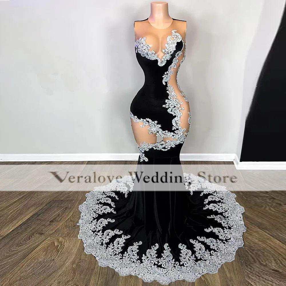 Sexy Black Mermaid Robes De Bal Illusion Sans Manches 2k23 Appliques Occasion Robes De Soirée Pour Les Femmes Gala Party