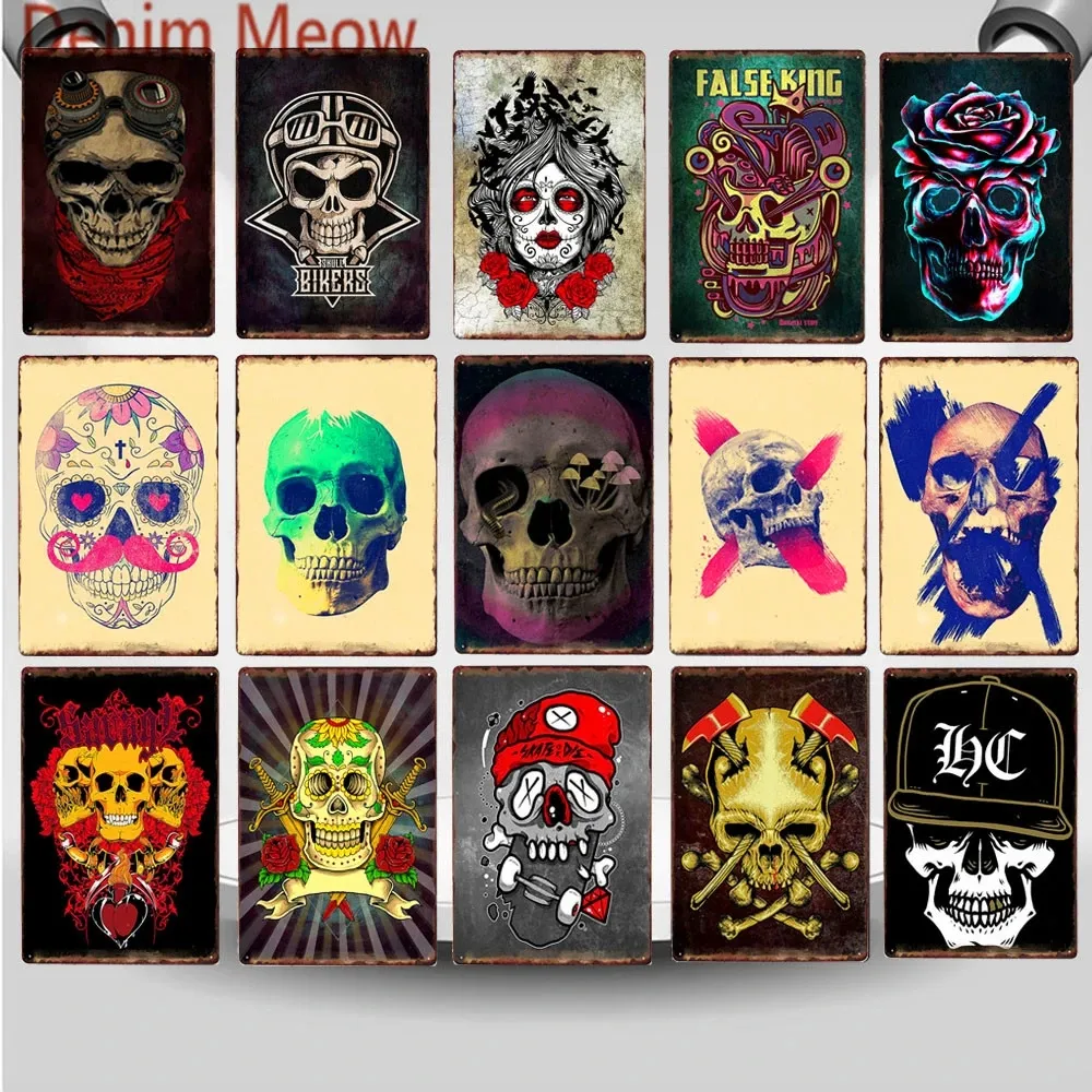 Sugar Skull Metal Tin Sign Mexican Style Vintage Tattoo Parlors Shop Iron Painting Decor Party Home Bar Wall Art Posters 30X20cm W03