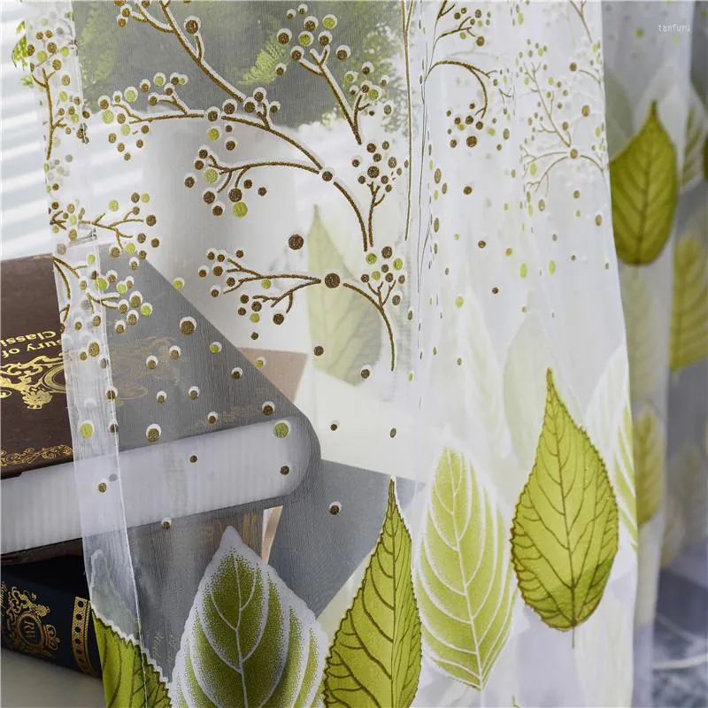 Curtain Leaf Printed Sheer Curtains For Bedroom Kitchen Tulle Panels Home Decorative Window Screen Voile Living Room