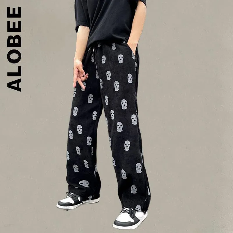 Pantalons pour hommes Alobee Pantalons Pantalons Mode Femmes Large Jambe Chic Crâne Pleine Impression Style Preppy Pantalon En Velours Côtelé Harajuku Baggy Mujer Femme 230313