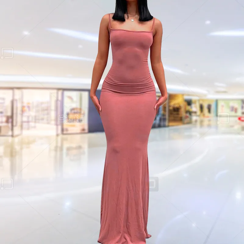 Casual Dresses Fashion Women Sexig ärmlös Bodycon Backless Long Maxi Pure Slim Down Honey Peach Hip Suspender Party Dress 230313