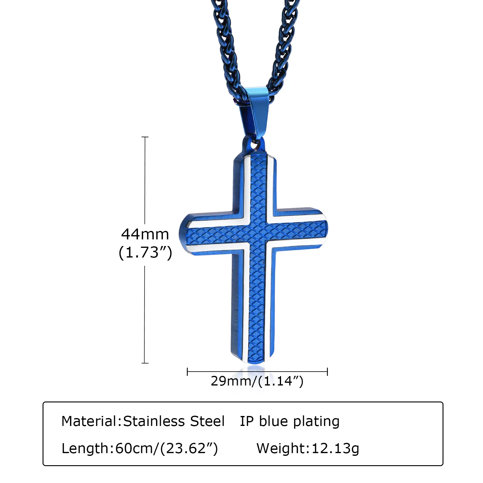 Simple Cross Necklade Pendant For Women Mens Blue Stainless Steel Religious Cross Necklace Braided Chain 3mm 24inch Christmas Gifts