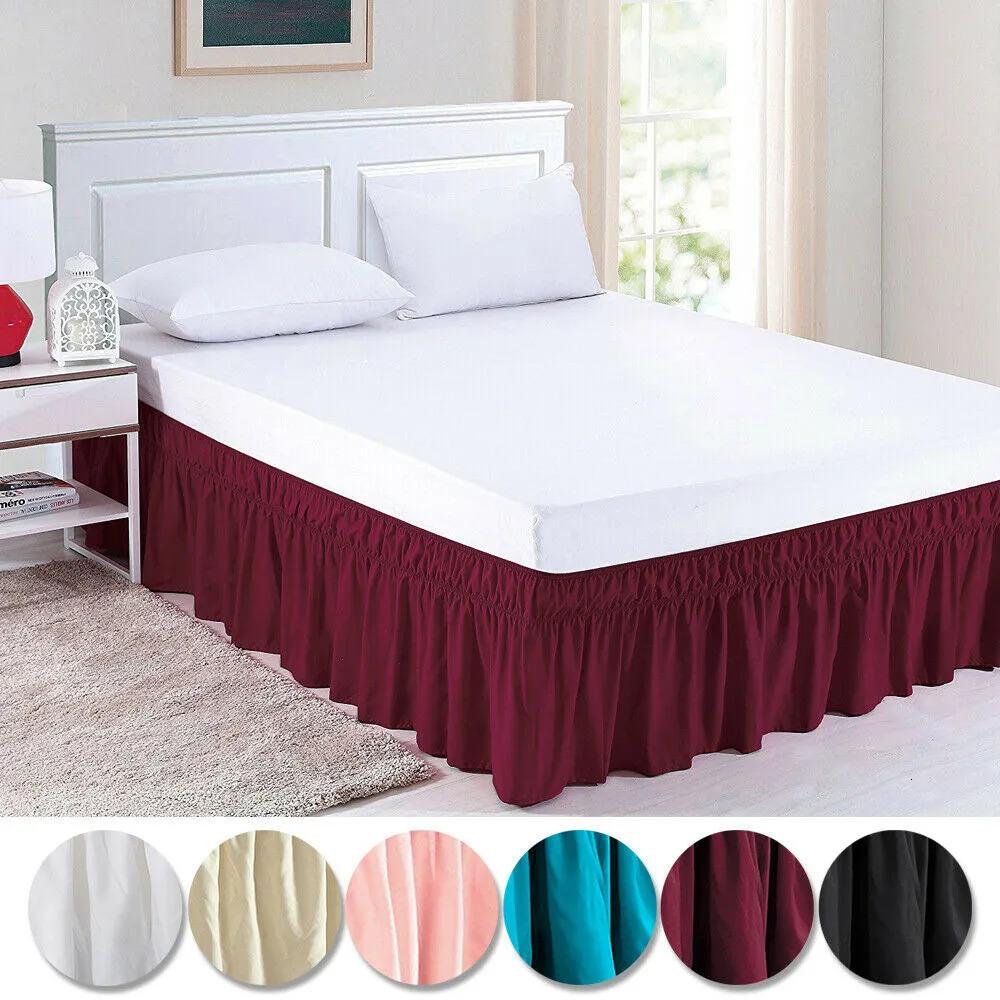 Bed Skirt Solid Color Elastic Bed Ruffles Bed Skirt Wrap Around Style Easy Fit 15 Inch Drop Dust Ruffle Bed Skirts Corners Fade Resistant 230314