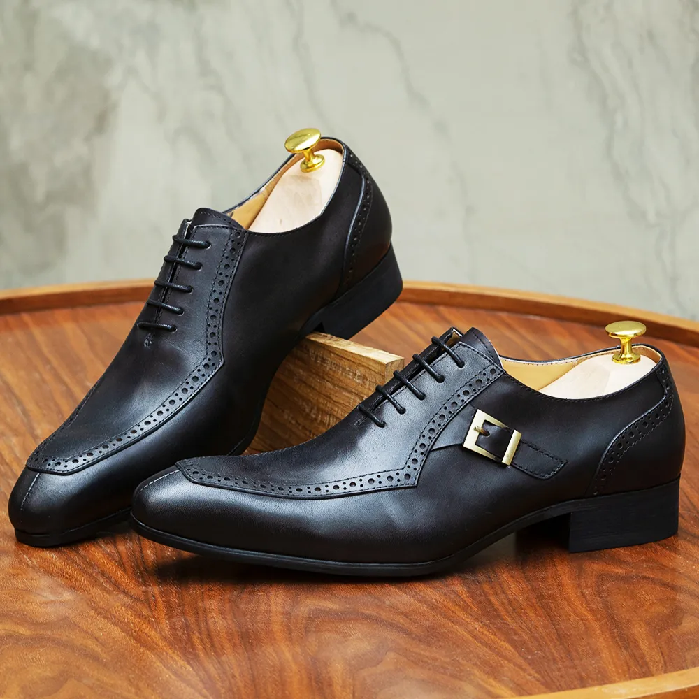 Luxe en cuir hommes chaussures habillées bureau affaires mariage chaussures formelles marron noir à lacets boucle bout pointu Oxford chaussures pour hommes