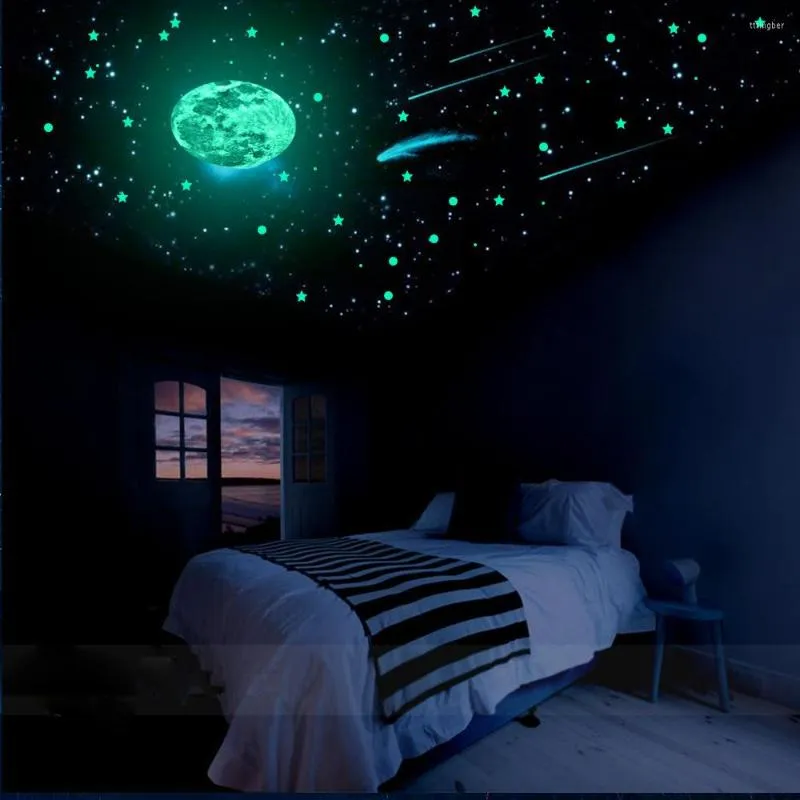 Adesivos de parede 239 PCs Starry Sky Moon Growing Set Decor Home Glow in the Dark Stars Starther Bedroom Room Decoração