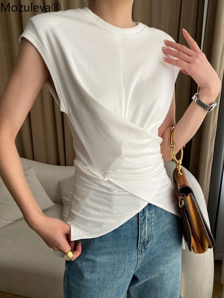 Dames T-shirt Mozuleva Spring Summer Fashion Women T-shirt O-Neck korte mouw slanke taille Solid Split Buttons T-shirt Girls Harajuku Tops 230314