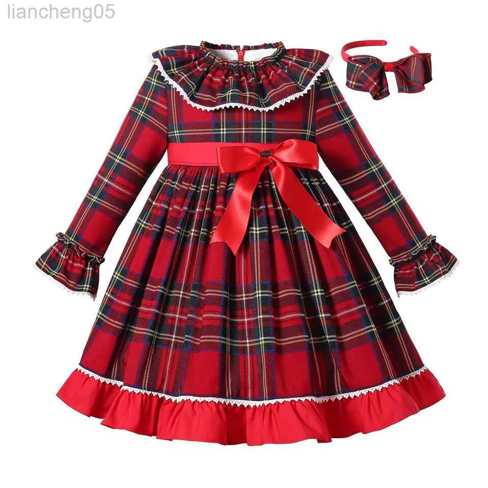 Flickans klänningar 2022 Autumn Luxury Christmas Toddler Smocked Brithday Wedding Party Short Princess Dress Clothing for Girl Kid 2 12y W0314