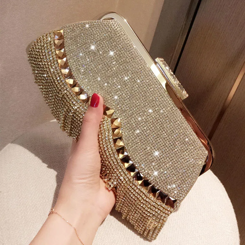 Kvällspåsar Yoreai Fashion Diamond Clutch Women's Evening Bags Bling Day Clutches Gold Wedding Purse Female Handbag Shoulder Package 230314