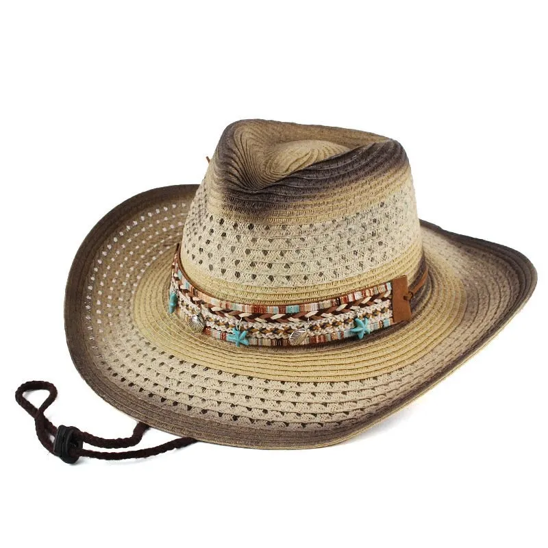 القبعات القش بوهيميا قبعة رعاة البقر الغربية شاطئ شاطئ الشمس القبعة بنما رعاة البقر جاز كبسولات سومبريرو هومبري