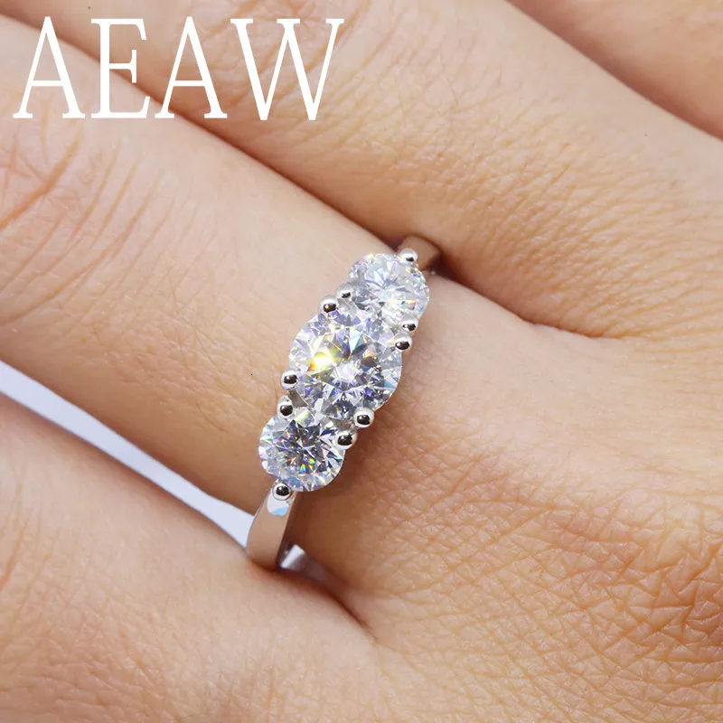 Wedding Rings AEAW 2ctw 65mm Round Cut Engagement Wedding Diamond Ring Double Halo Ring Platinum Plated Silver 230313