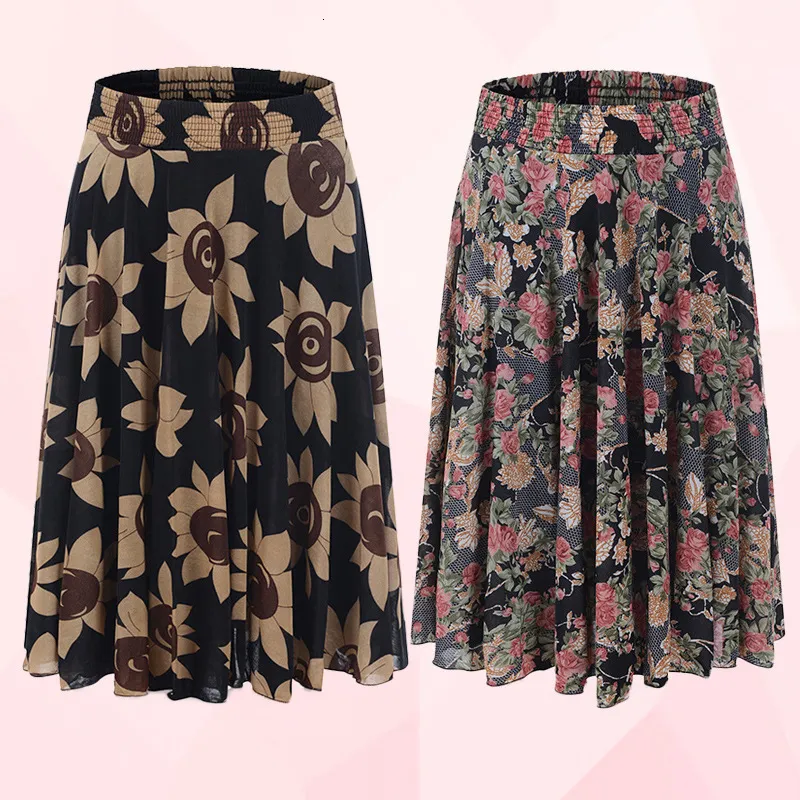 Skirt Vintage Floral Printed Long Fashion Highwaist Pleated s Elegant Lady Maxi Woman Jupe Summer 230314