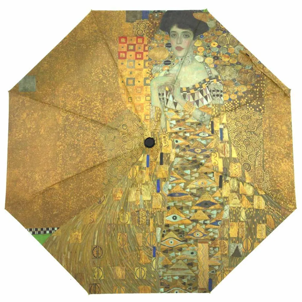 Guarda -chuvas femininas totalmente automáticas Rain guarda -chuva Gustav Klimt Pintura a óleo guarda