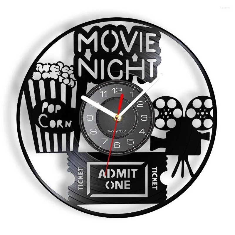Wall Clocks Movie Night geïnspireerde platenklok Home Cinema Corn Theatre Sign Laser Cut Music Disk Crafts