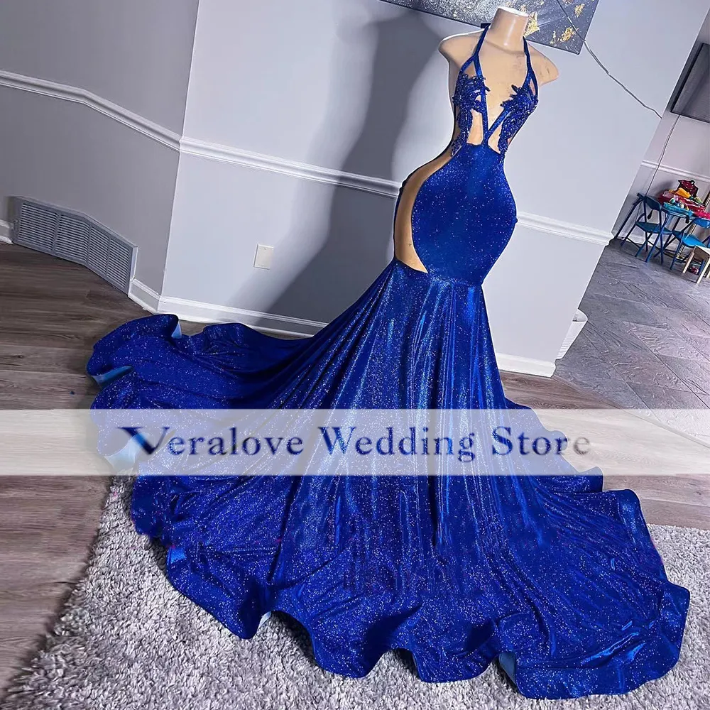 Blue Mermaid Prom Gowns: Halter Neck Sequin Evening... From Veralove999,  $107.27 | DHgate.Com