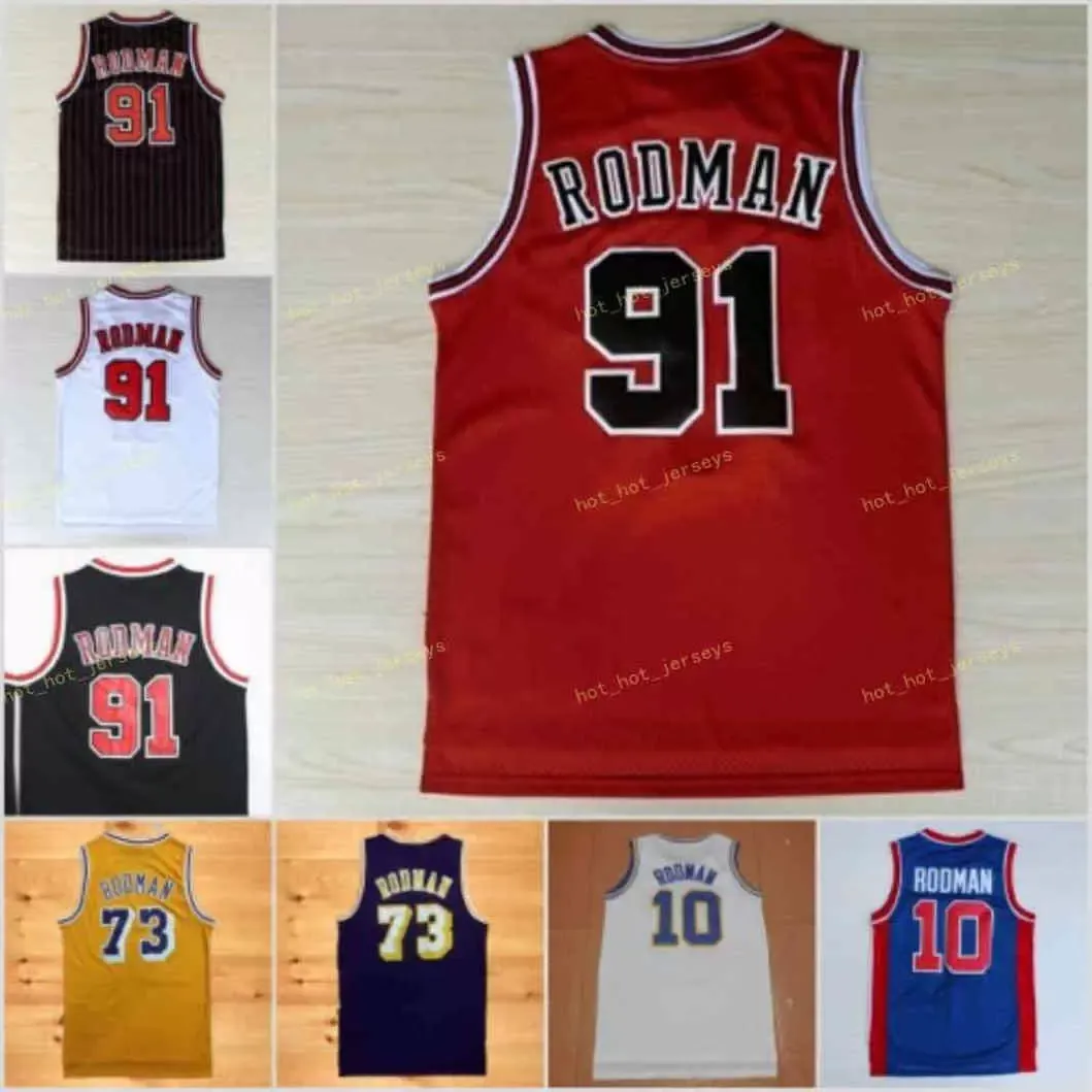 커스텀 빈티지 남자 데니스 91 Rodman Jersey Savages College 10 Basketball Jerseys 73 Blue White 옐로우 퍼플 레드 블랙 스티치