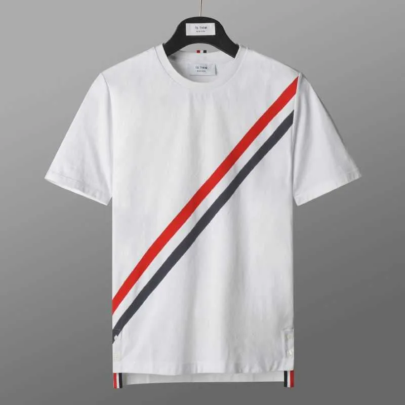 T-shirt de manga curta tingida de vermelho, branco e azul, marca da moda, Bonzero, algodão puro, moda masculina de verão
