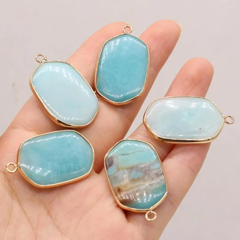 Pendentif Colliers Naturel Amazonite Charmes Ovale Doré Bord Collier Pour La Fabrication De Bijoux DIY Boucles D'oreilles Accessoires 20x34mm