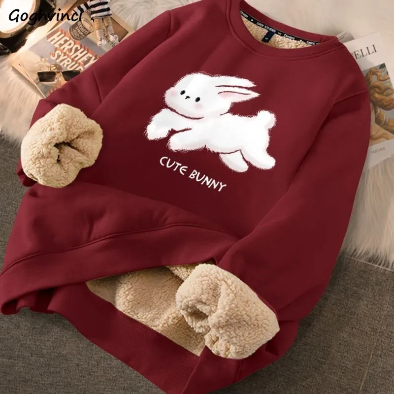 Moletom moletons femininos coelhos de veludo coelhos molhas vermelhas ano solto harajuku roupas de outono de outono adorável sudaderas ropa mujer 9 cores allmatch chic 230313