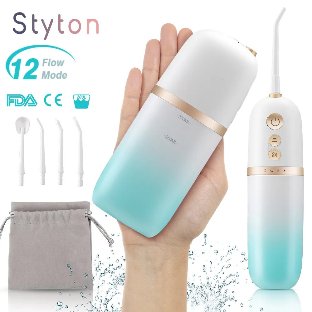 Oral Irrigators Styton Water Flossser For Teeth Portable IPX7 Vattentät laddningsbara 12 -lägen Dental Oral Blossing Irrigator med resväska 230314