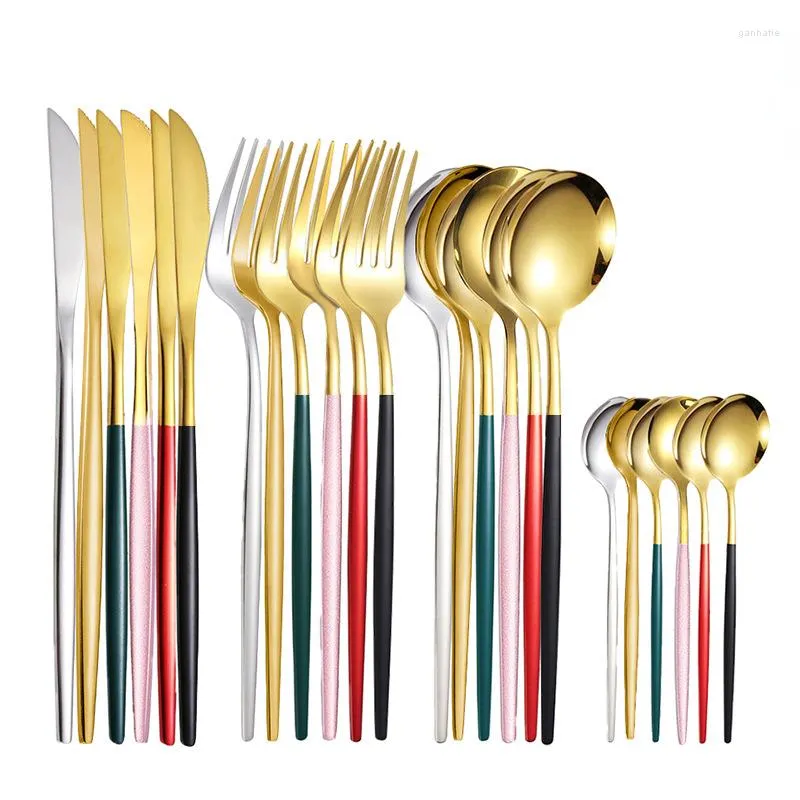 Ensembles de vaisselle 24 pièces ensemble occidental couverts en acier inoxydable fourchette couteau cuillère vaisselle couverts argenterie colorée