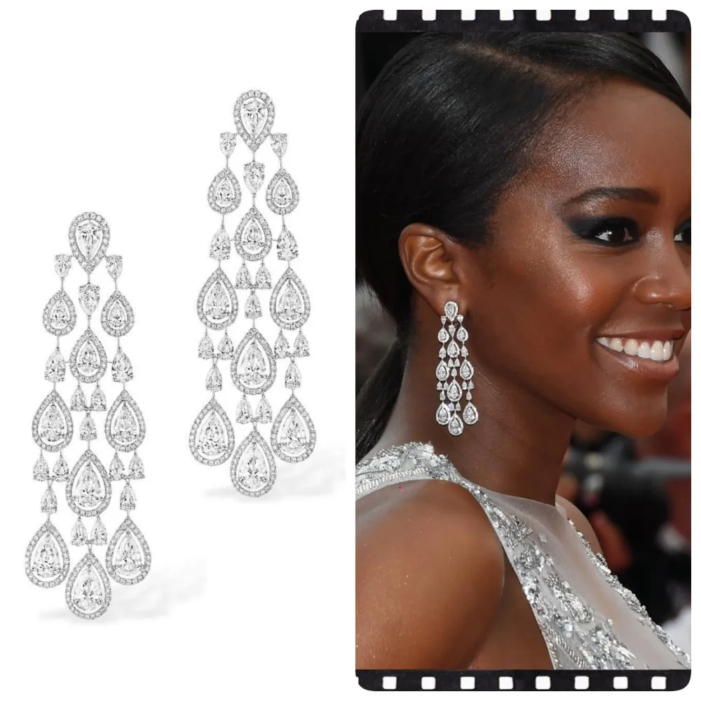 14K Or Blanc Vintage Dubaï Diamant Gland Boucles D'oreilles De Mariage Boucles D'oreilles Goujon pour Femmes Promesse De Mariée Fiançailles Fête Bijoux Cadeau