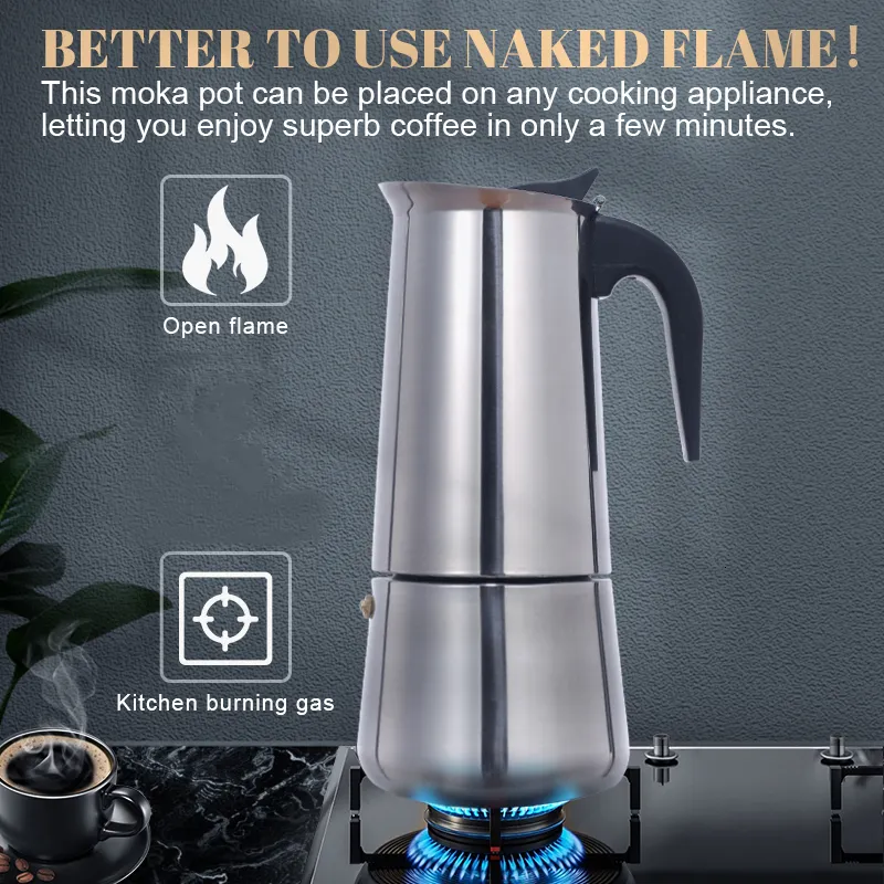 Kahve Makineleri Paslanmaz Çelik Kahve Makinesi Kahve Potu Moka Pot Geyser Kahve Makineleri Ketim Kahve Bir Brewer Latte Percolator Soba Kahve Araçları 230314