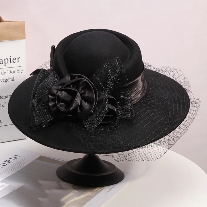 Womens Australian Wool Cloche Fedora Hat With Dress With Wide Brim And  Bowknot Stingy Black Veil For Winter, Church Caps 56 58cm From Qiyue07,  $15.17